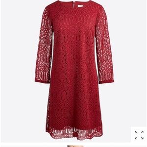 J. Crew Burgundy Lace Overlay 3/4 Sleeve Shift Dress Eyelet Dark Red Maroon Sz 4